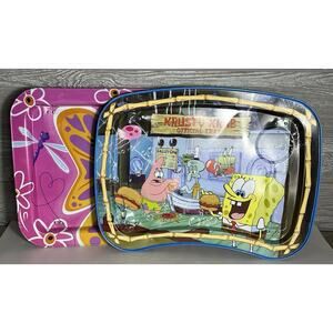 Lot Of 2 Vtg Trays SpongeBob 2003 Metal Official TV Tray Lap Foldable Legs